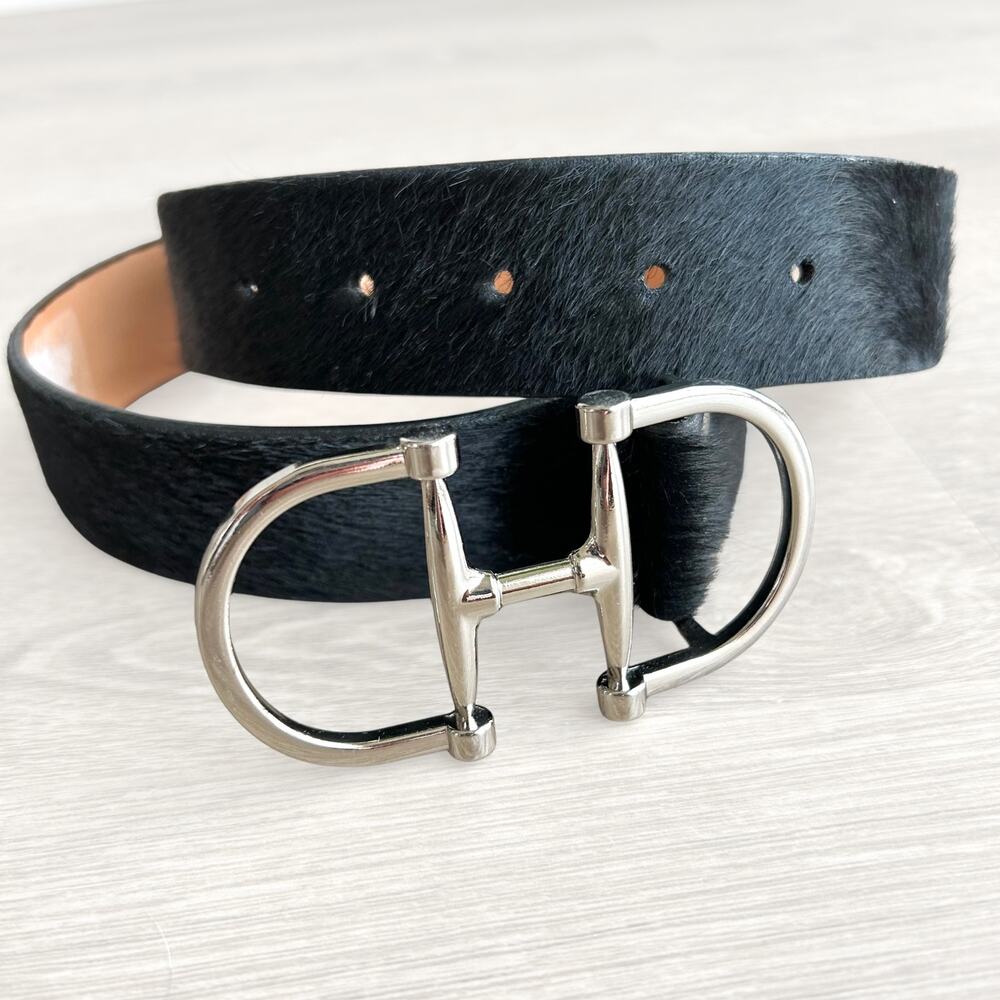 Brave Leather Kasi Hair-On Belt 32 Black Calf Hair Silver Equestrian Buckle EUC - Picture 3 of 13